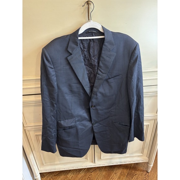 Men's Canali Navy Striped Wool Suit Jacket Made Italy 56R/46R 2‎ Button Formal